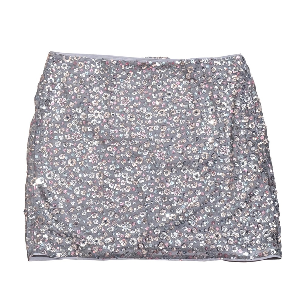 LOFT Womens 18 Tall Sequin Floral Mini Skirt Grey Multi NWT Holiday